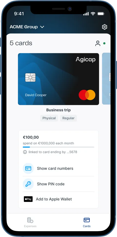 Cartes Agicap sur l'application mobile