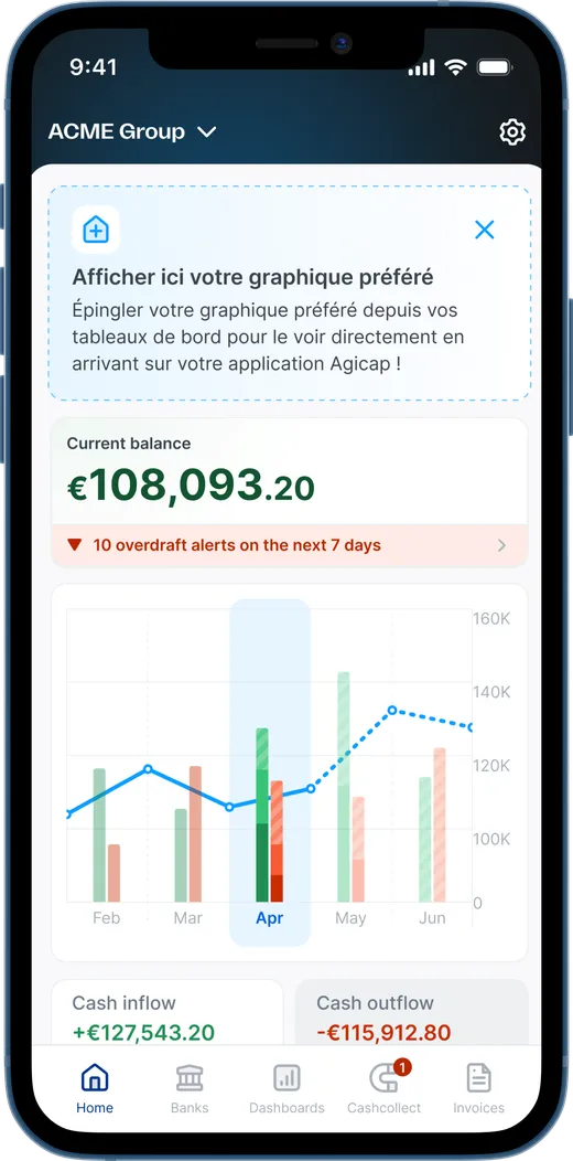 Position de trésorerie sur l'application Agicap